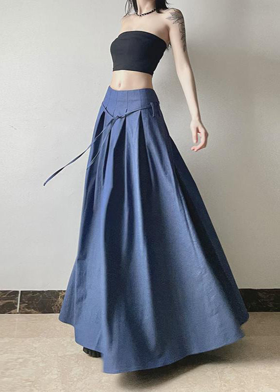 Italian Blue High Waist Wrinkled Exra Large Hem Cotton Skirts Summer