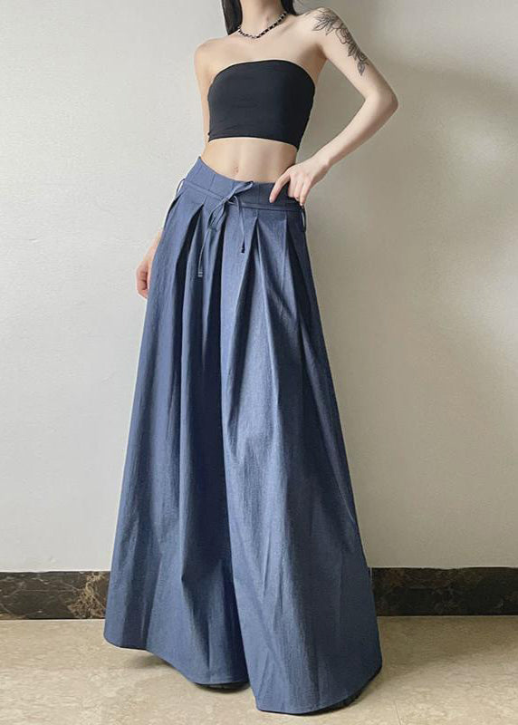 Italian Blue High Waist Wrinkled Exra Large Hem Cotton Skirts Summer