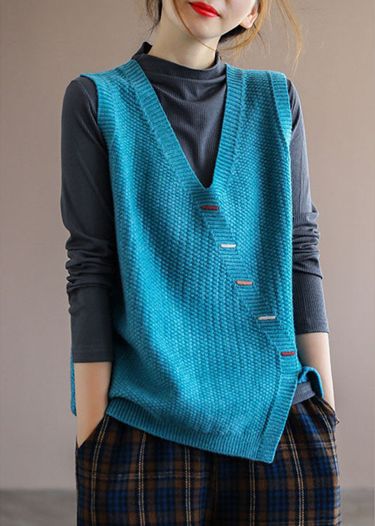 Italian Blue Loose Fall Sleeveless Knit Vest