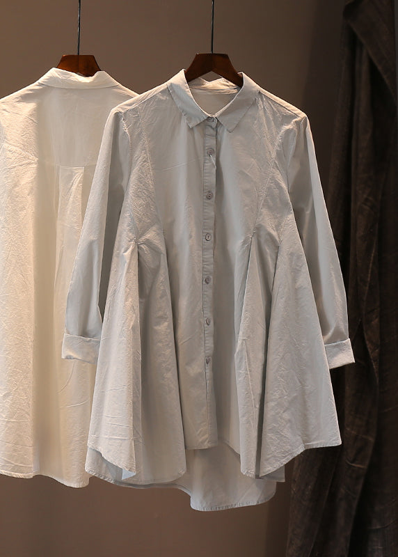 Italian Khaki Peter Pan Collar Cotton Shirt Top Fall