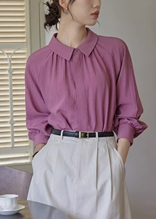 Italian Purple Peter Pan Collar Button Cotton Blouse Fall