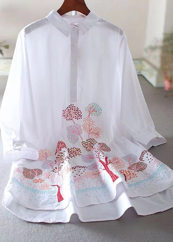 Italian White Embroidered Cotton Shirt Top Spring