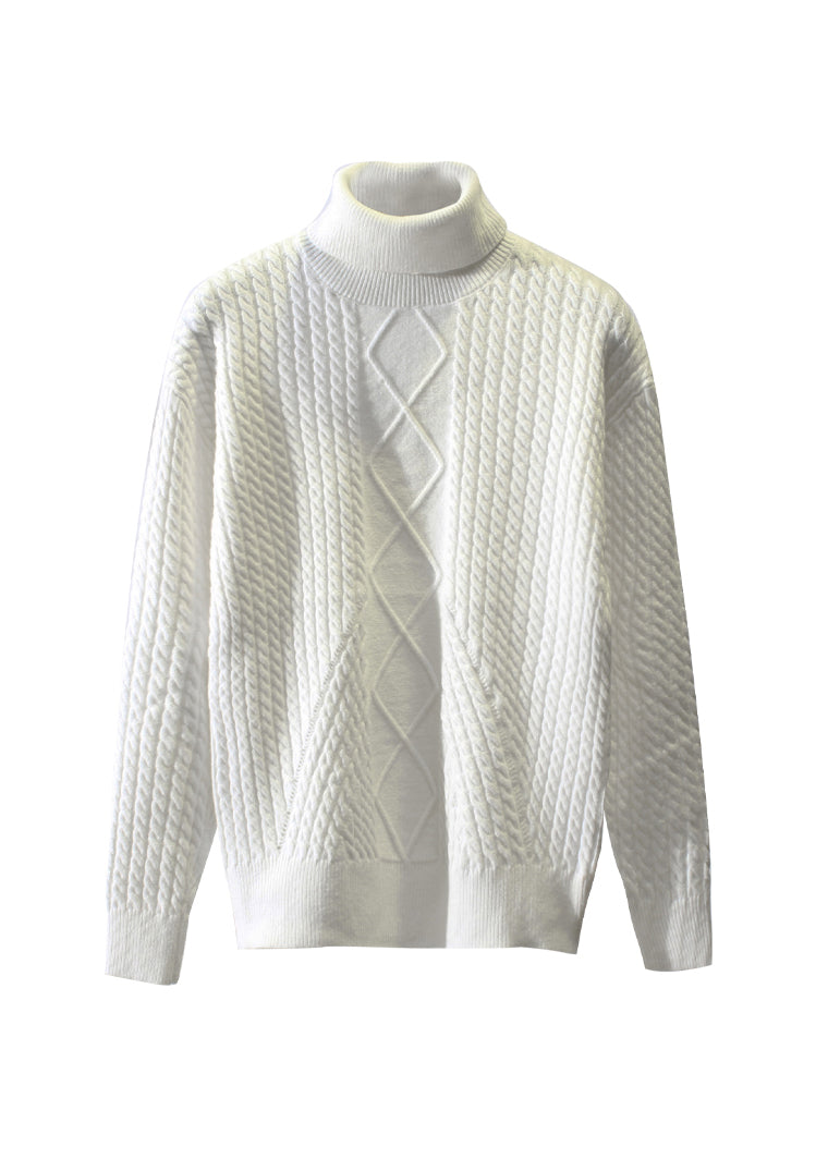 Italian White Hign Neck Cable Knit Sweaters Spring