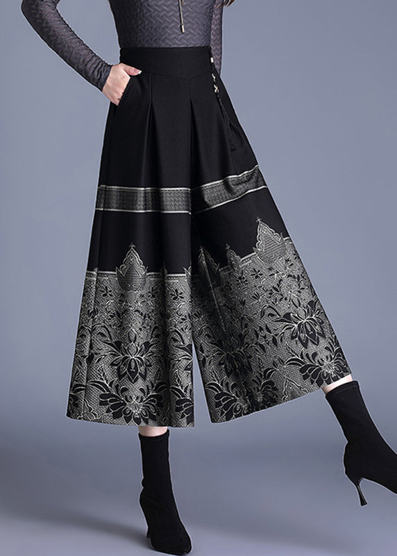 Jacquard Black High Waist Woolen Maxi Skirt Spring