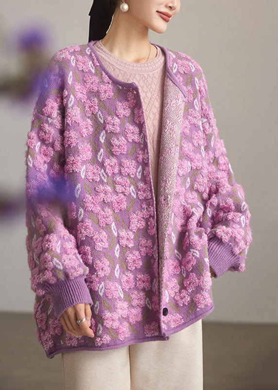 Jacquard Pink Button Knit Coats Spring