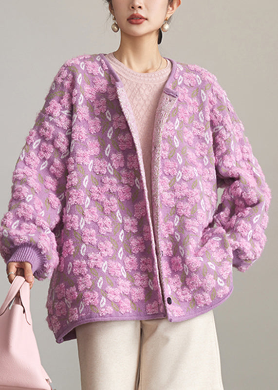 Jacquard Pink Button Knit Coats Spring