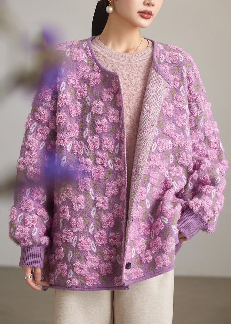 Jacquard Pink Button Knit Coats Spring