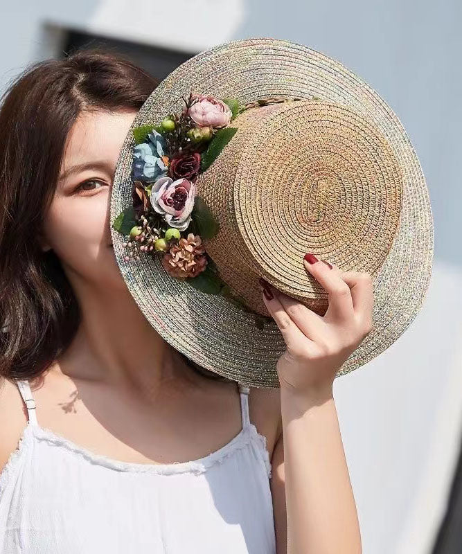 Japanese Vacation Style Flower Straw Woven Hat