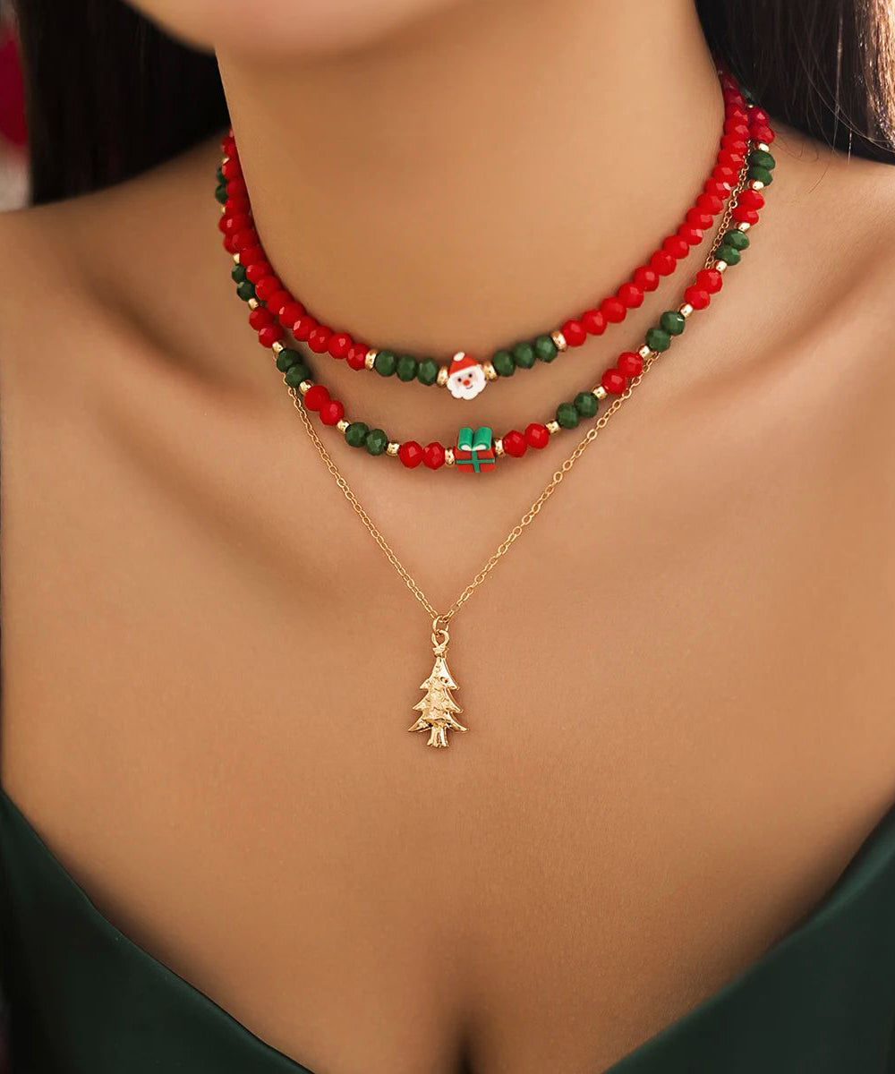 Korean Cute Red And Green Crystal Beaded Clavicle Necklace Fashion