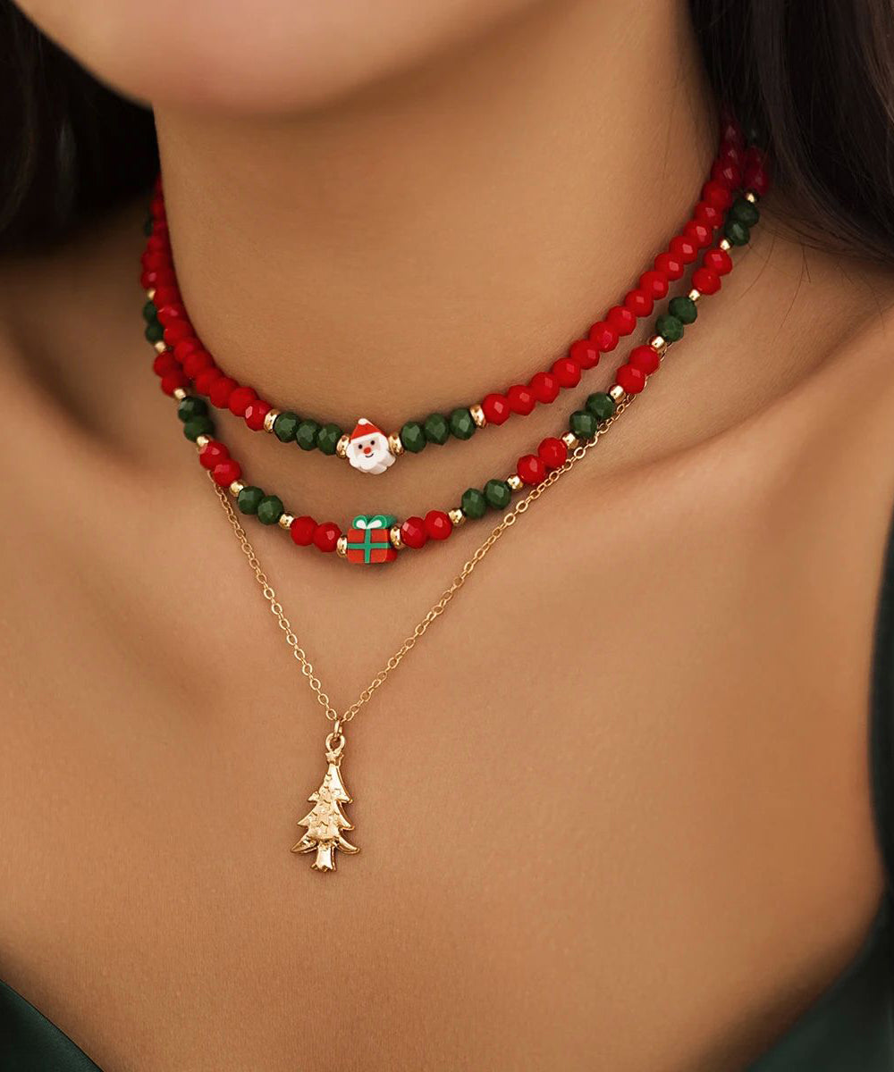 Korean Cute Red And Green Crystal Beaded Clavicle Necklace Fashion