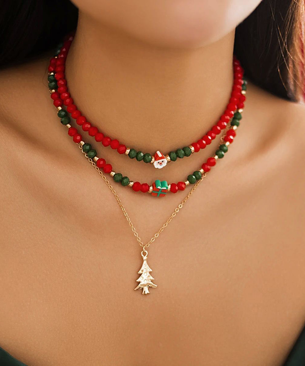 Korean Cute Red And Green Crystal Beaded Clavicle Necklace Fashion