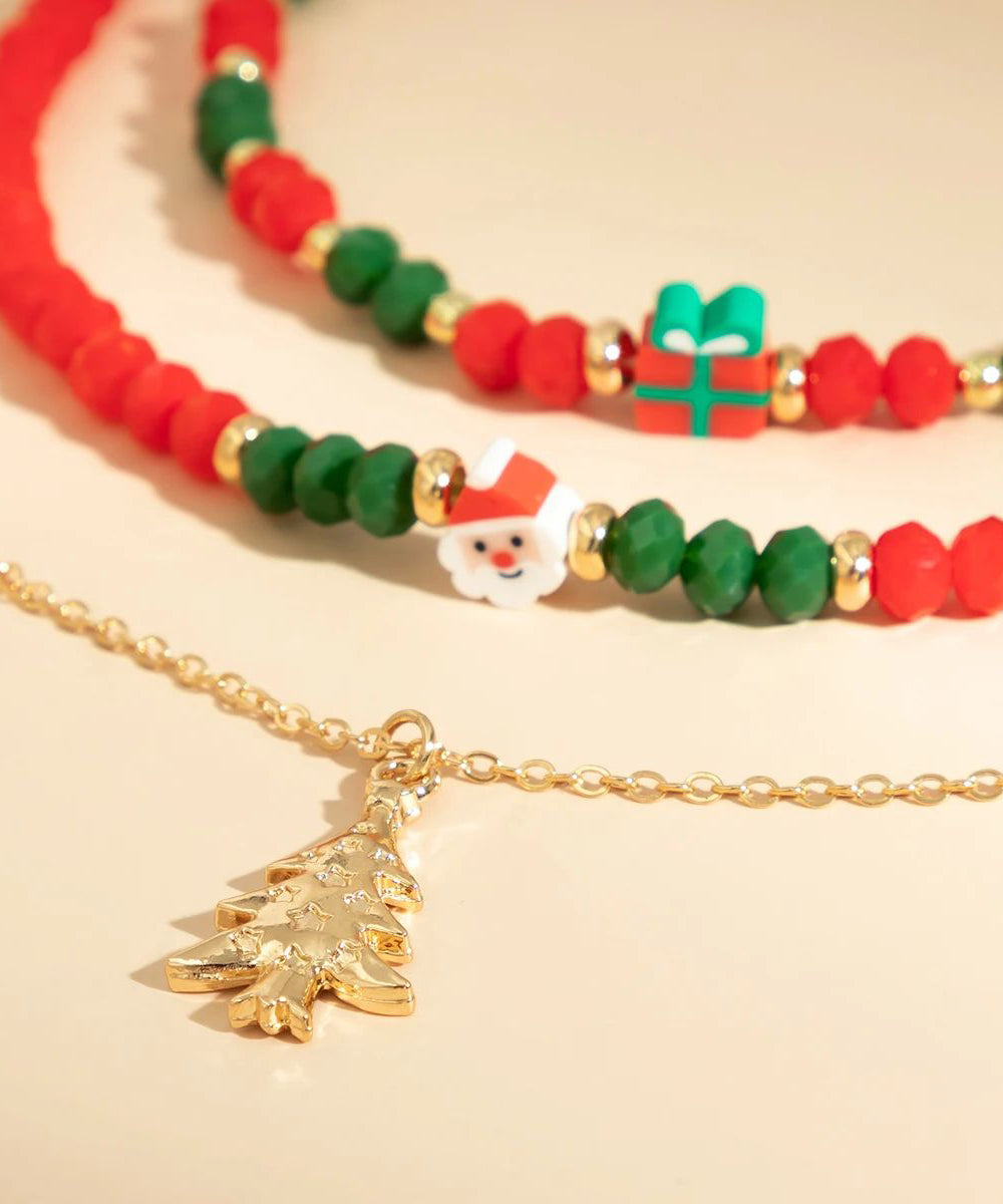 Korean Cute Red And Green Crystal Beaded Clavicle Necklace Fashion