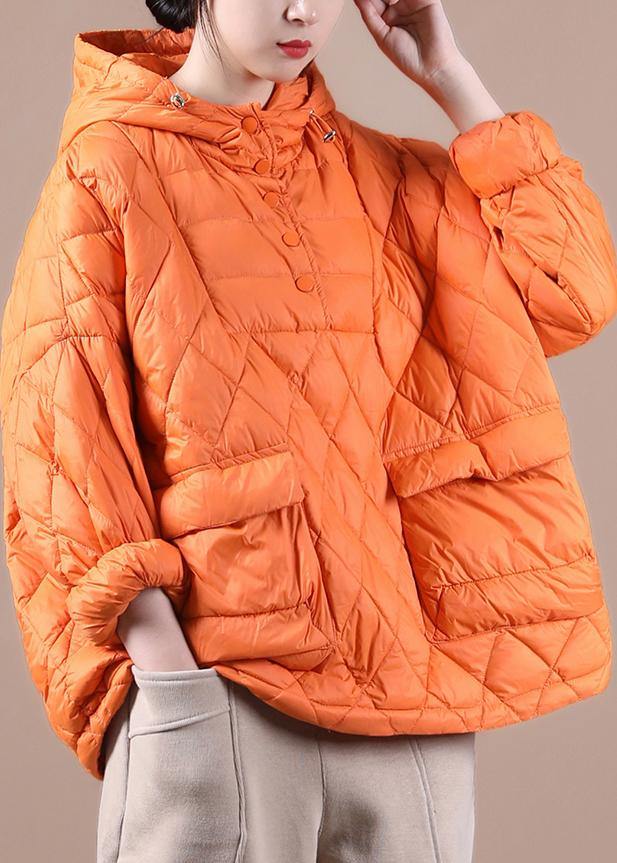 Plus Size Winter Puffer Jacket Hooded Orange Down Coat