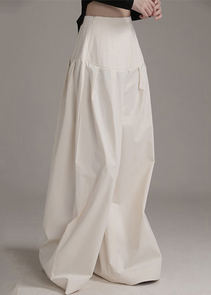 Loose Beige Zippered High Waist Cotton Wide Leg Pants Spring