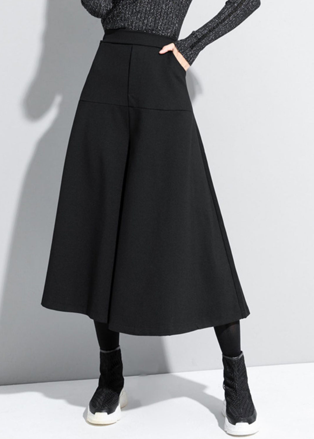 Loose Black High Waist Crop Pants Skirt Spring