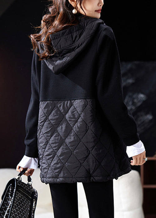 Loose Black Hooded Zippered Patchwork Sweatshirts Spring