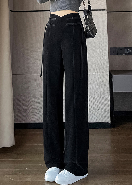 Loose Black Pockets Elastic Waist Corduroy Pants Spring