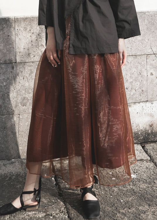 Loose Coffee Ruffled Elastic Waist Tulle Skirt Spring