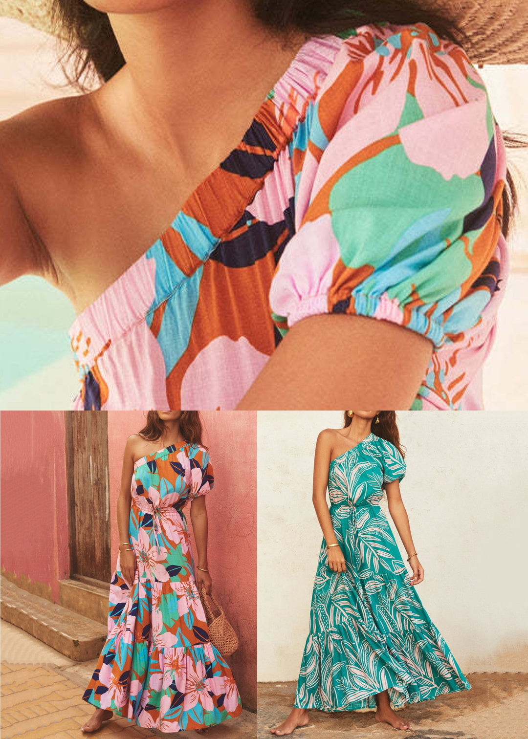 Loose Green Asymmetrical Print Cotton Vacation Dresses Summer