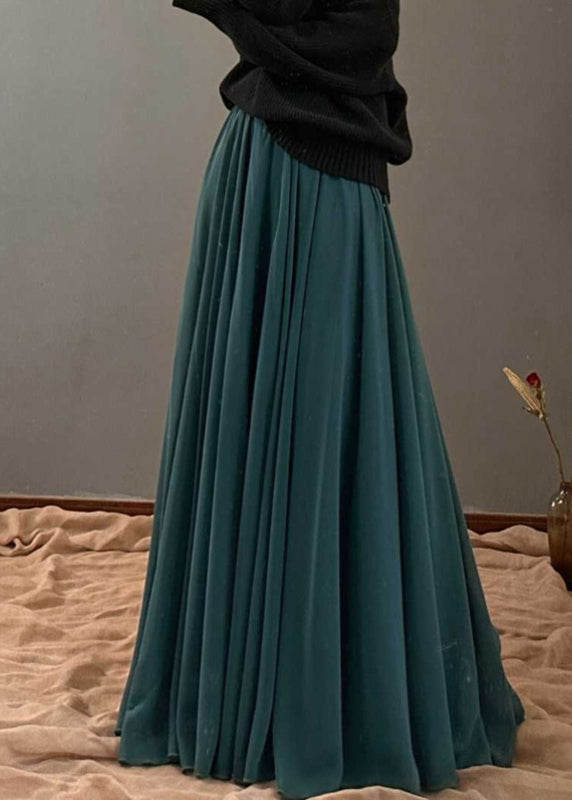 Loose Green High Waist Draping Chiffon Maxi Skirt