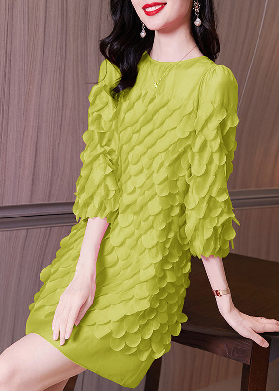 Loose Green Puff Sleeve Three Dimensional Petal Dress Bracelet Sleeve