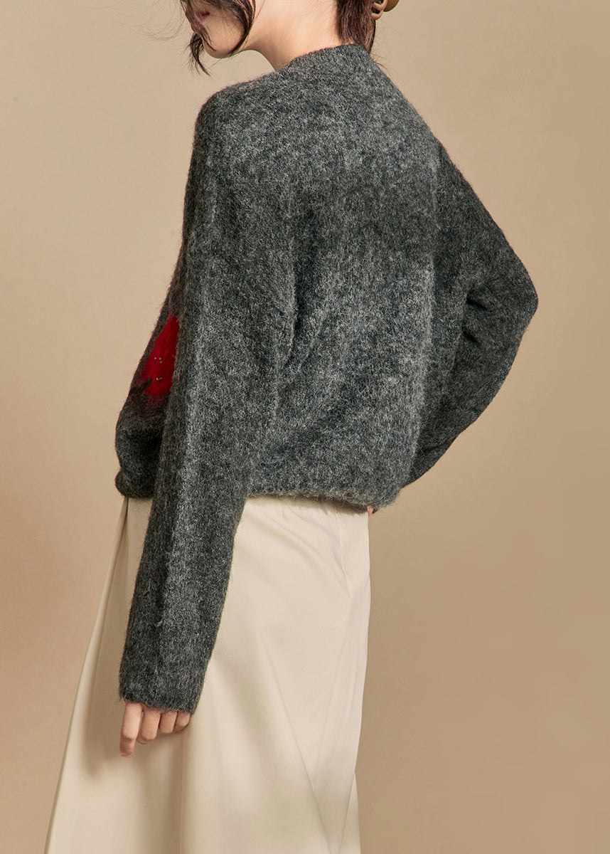 Loose Grey Cozy Thick Patchwork Knit Sweater Winter