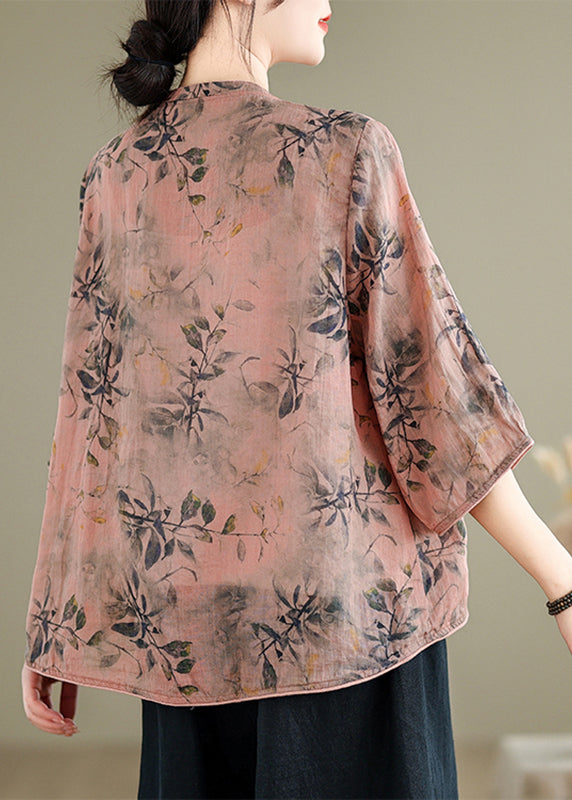 Loose Inki Pink Print Button Shirt Spring