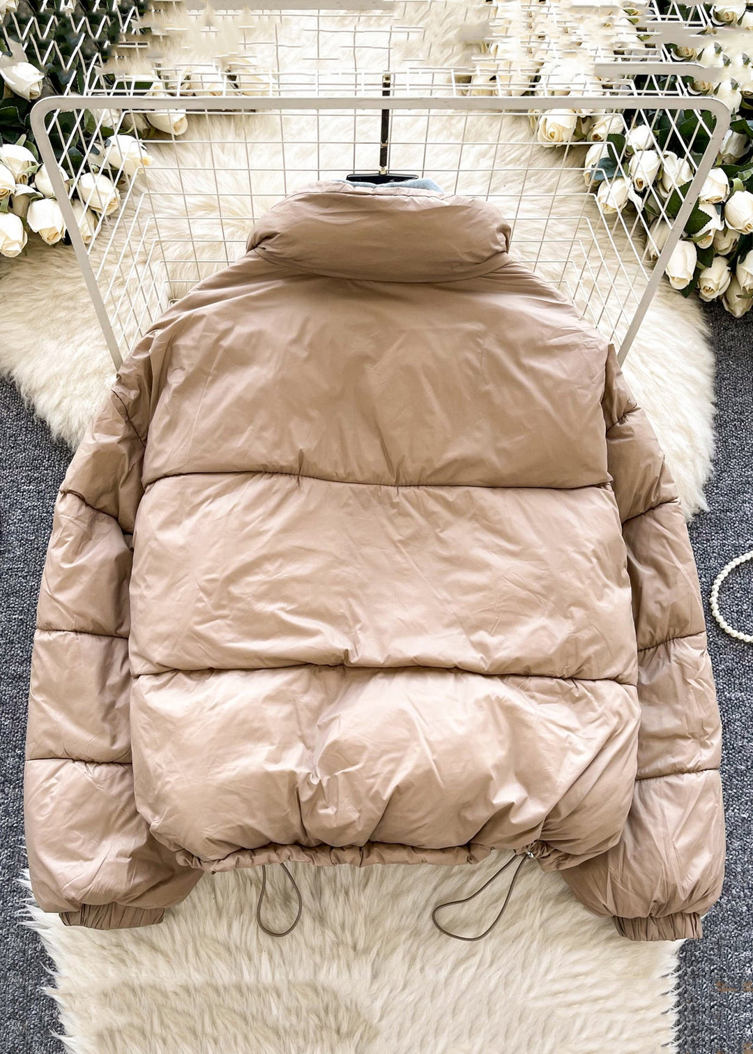 Loose Khaki Drawstring False Two Pieces Patchwork Parkas Winter