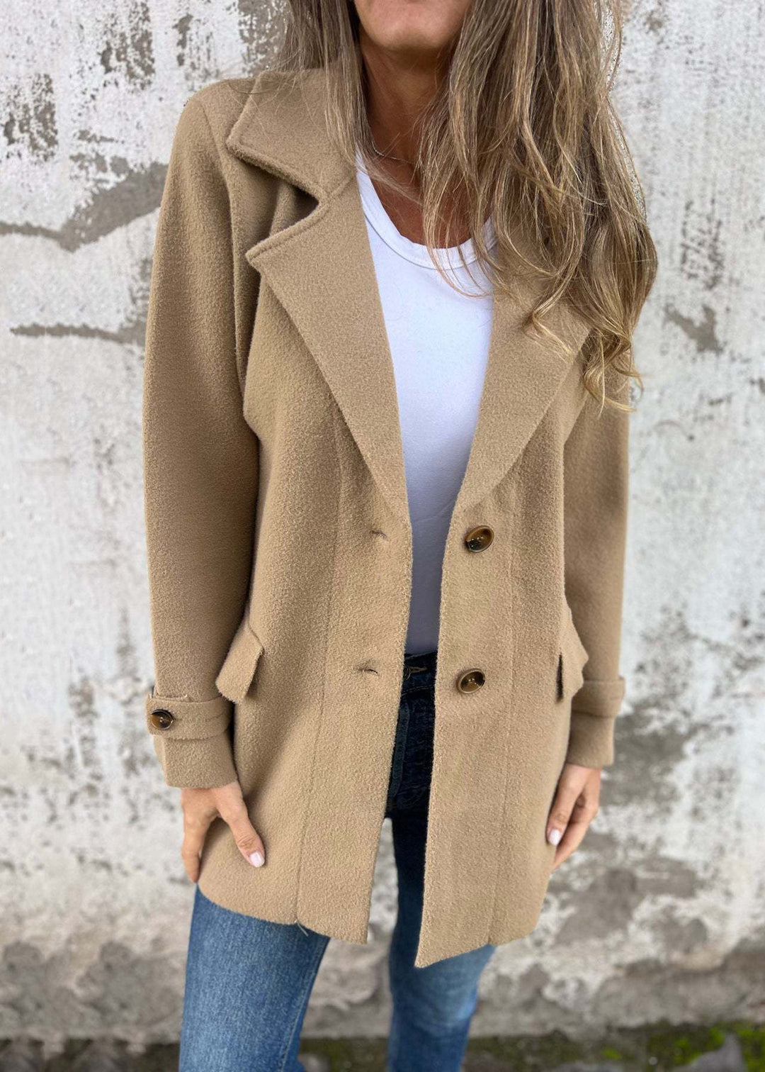 Loose Khaki Peter Pan Collar Pockets Woolen Coats Fall