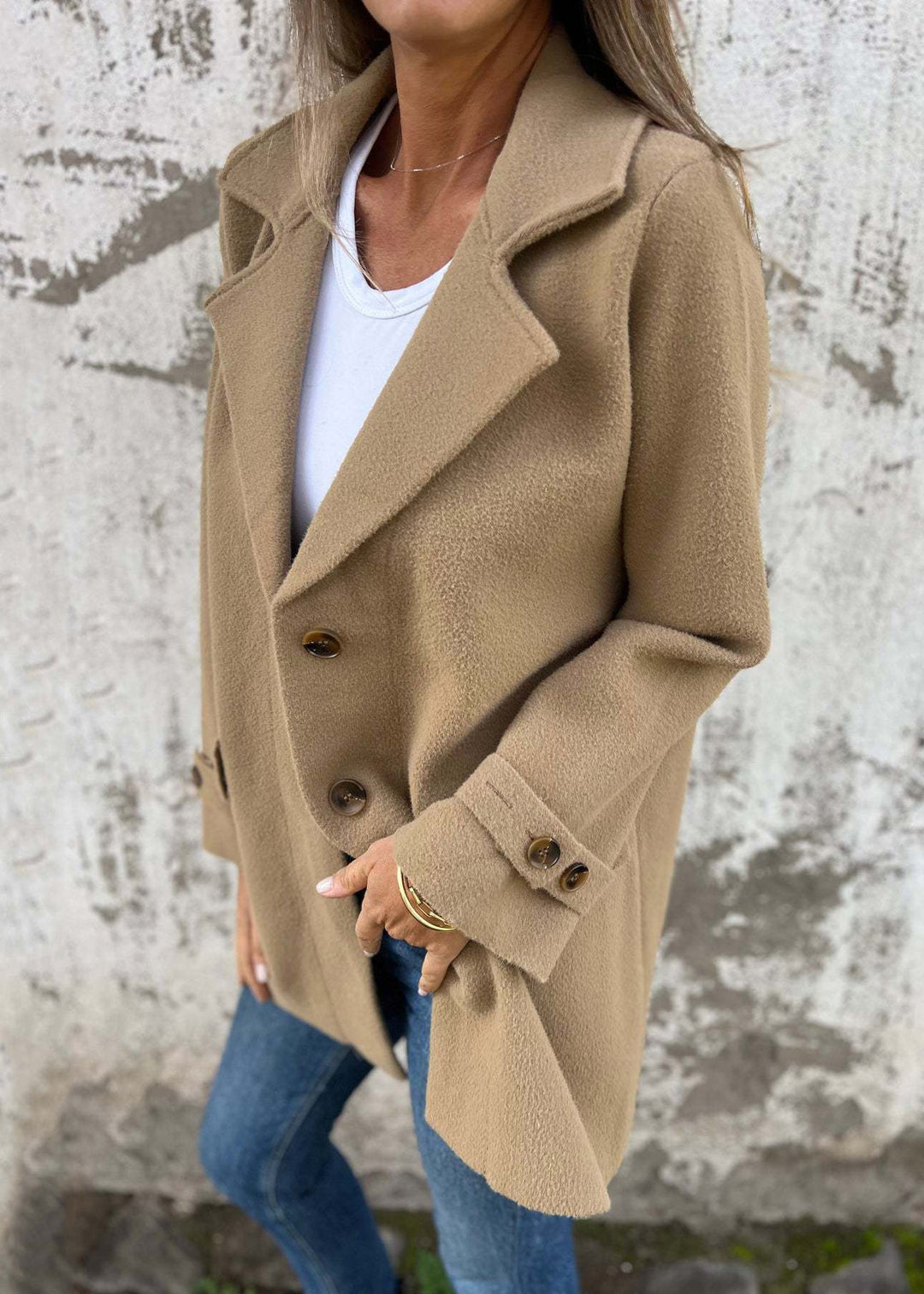 Loose Khaki Peter Pan Collar Pockets Woolen Coats Fall