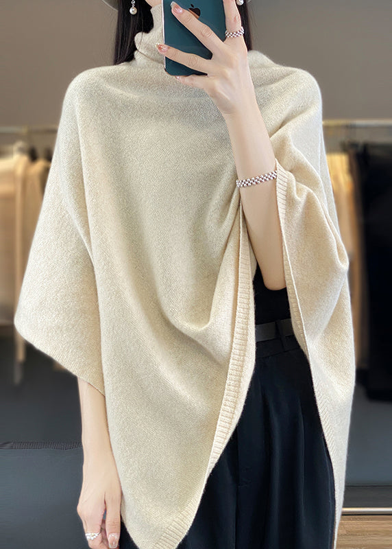 Loose Khaki Turtleneck Solid Woolen Cape Sweaters Spring