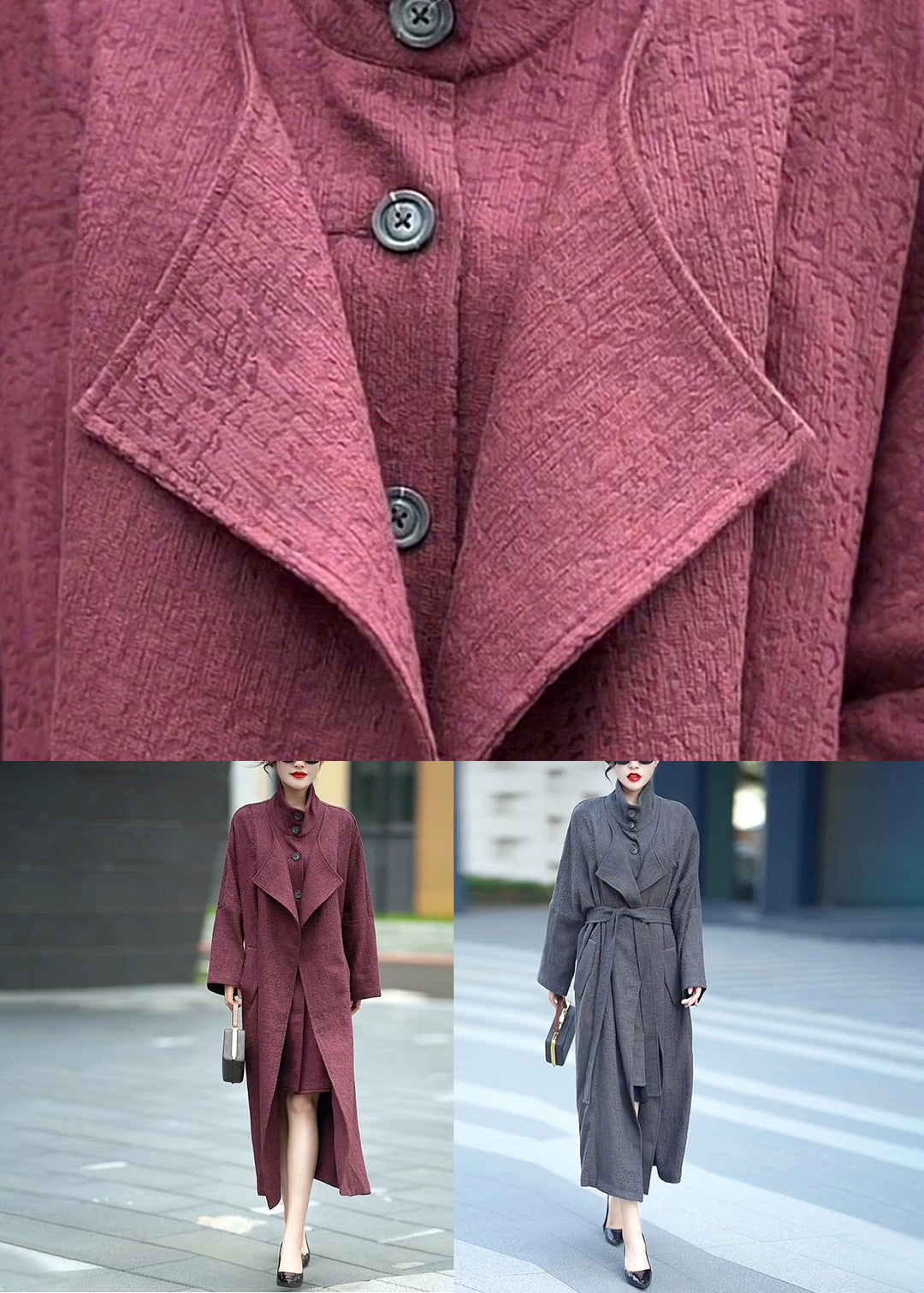 Loose Purple Button False Two Pieces Cotton Long Trench Coat Winter