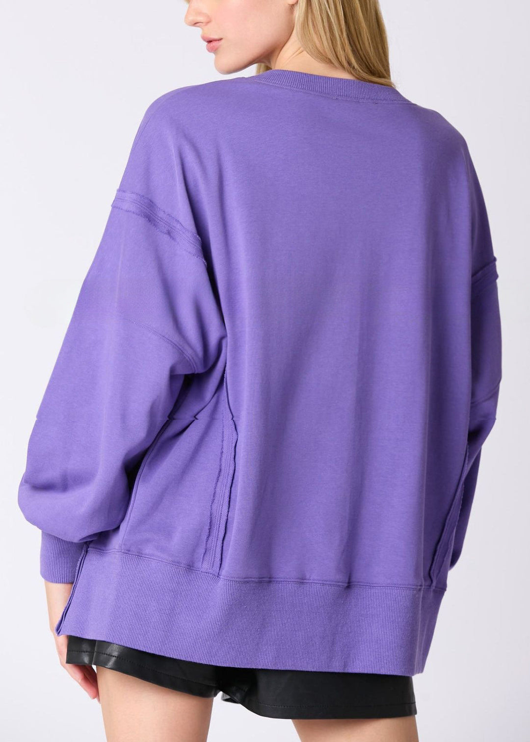 Loose Purple Sequins Side Open Cotton Sweatshirt Long Sleeve