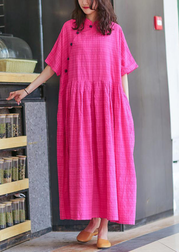 Loose Rose Button Pockets Linen Long Dresses Summer