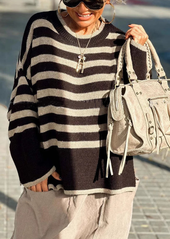 Loose Striped O Neck Cozy Knit Sweater Spring