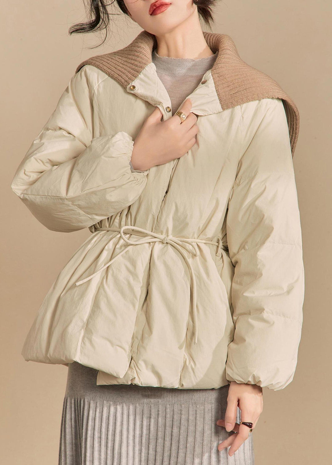 Loose White Button Knit Patchwork Parkas Winter