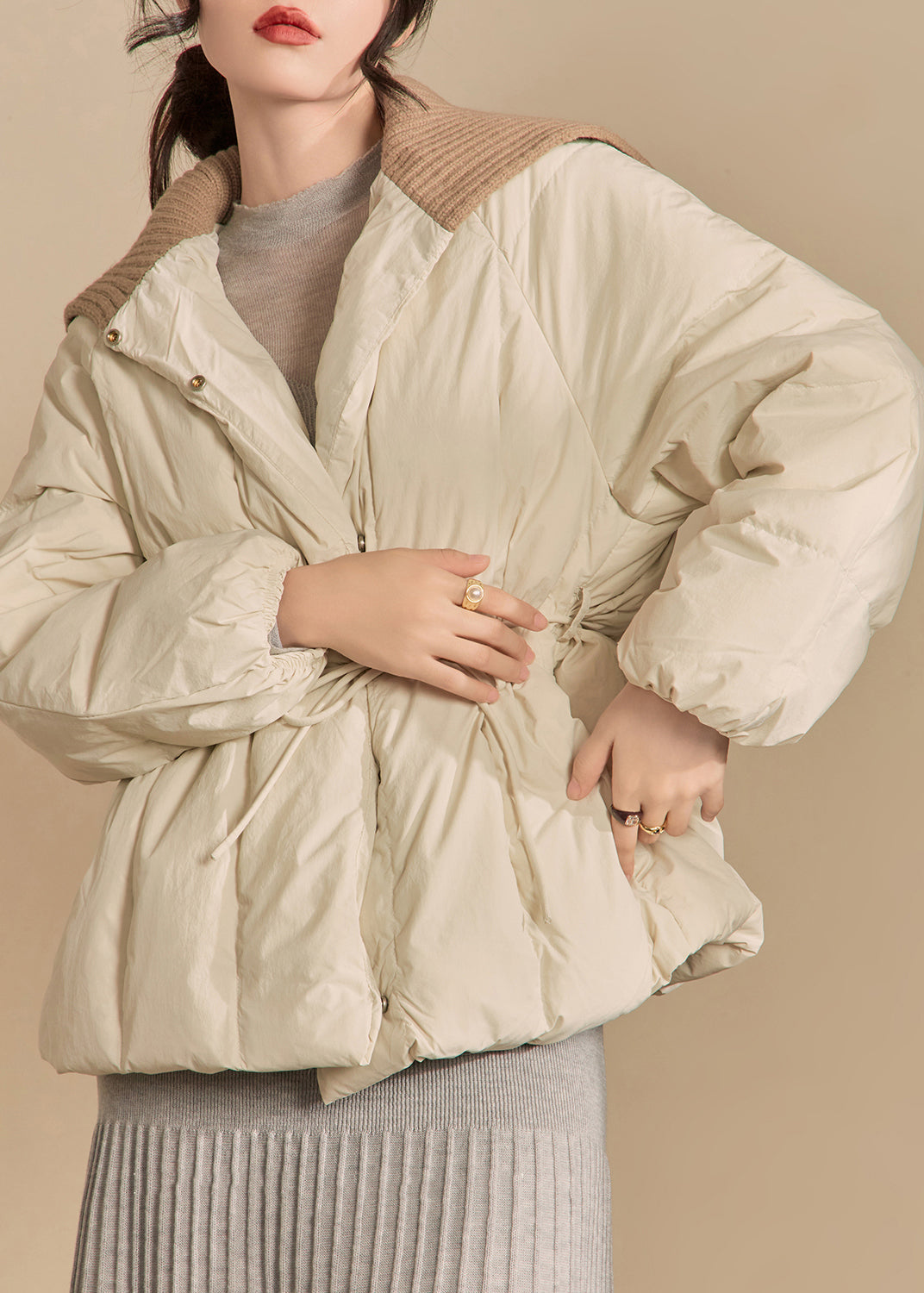 Loose White Button Knit Patchwork Parkas Winter