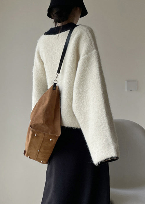 Loose White Button Thick Patchwork Woolen Coats Winter