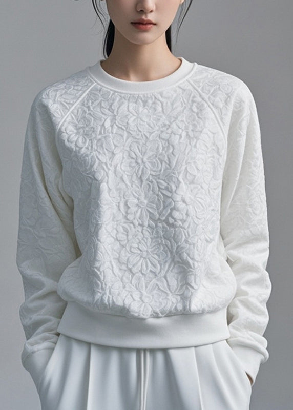 Loose White Patchwork Sweatshirt Fall