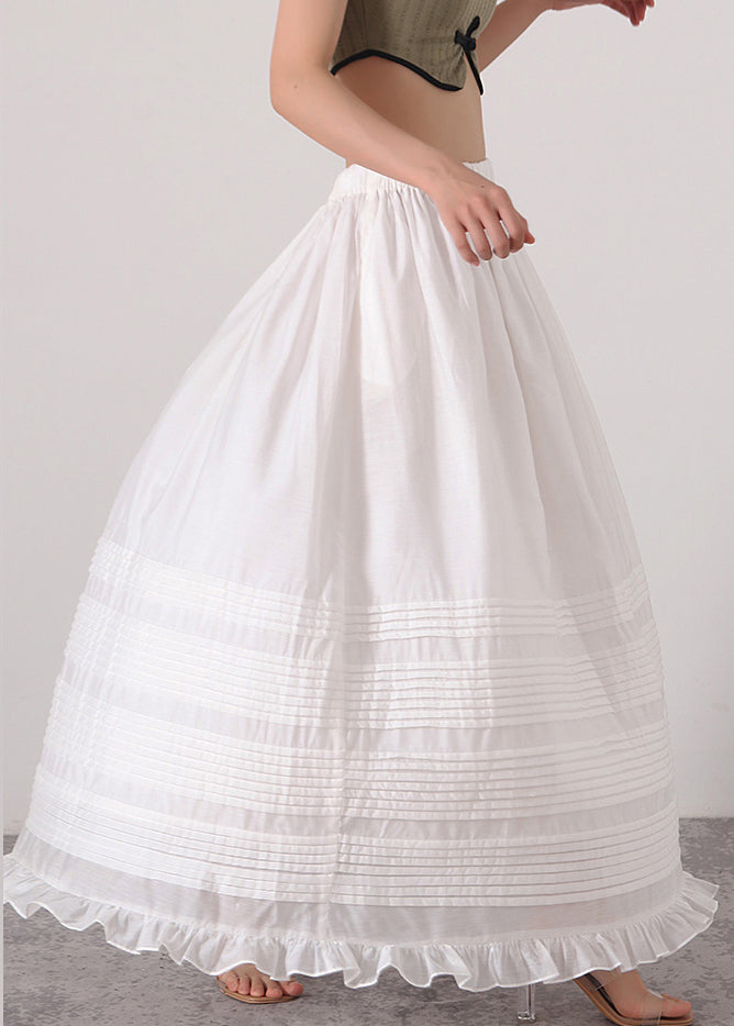 Loose White Ruffled Elastic Waist Silk Cotton Skirts Summer