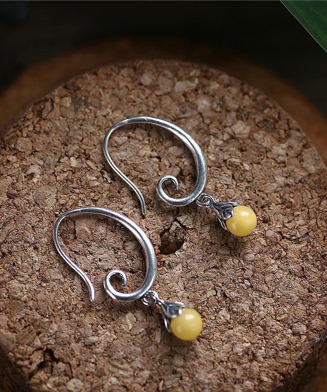 Loose Yellow Sterling Silver Inlaid Gem Stone Hoop Earrings