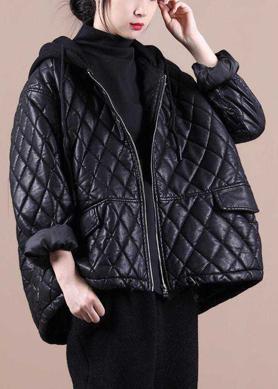 Luxury Black Hooded Zippered Patchwork Winter Winter Coats Long Sleeve