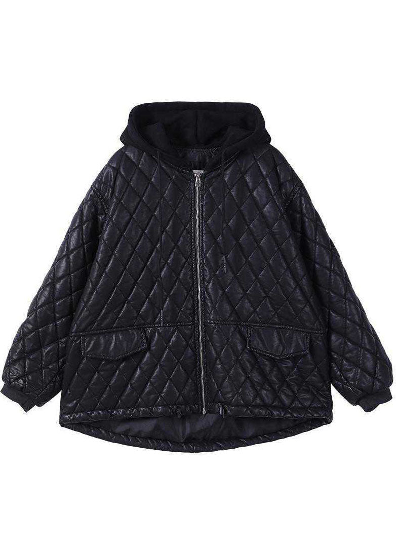 Luxury Black Hooded Zippered Patchwork Winter Winter Coats Long Sleeve