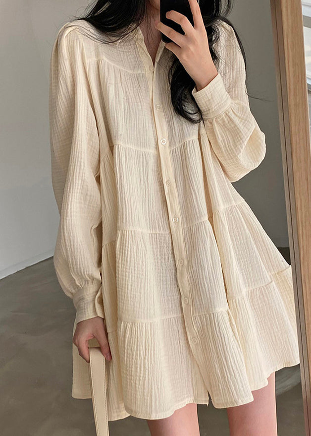 Modern Beige Oversized Wrinkled Cotton Shirt Dresses Spring