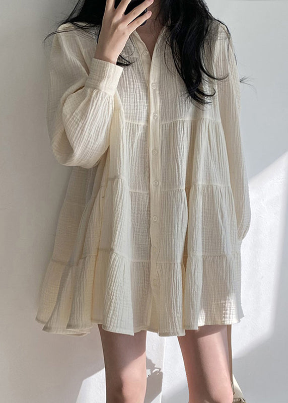 Modern Beige Oversized Wrinkled Cotton Shirt Dresses Spring