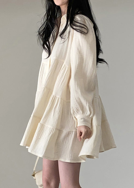 Modern Beige Oversized Wrinkled Cotton Shirt Dresses Spring