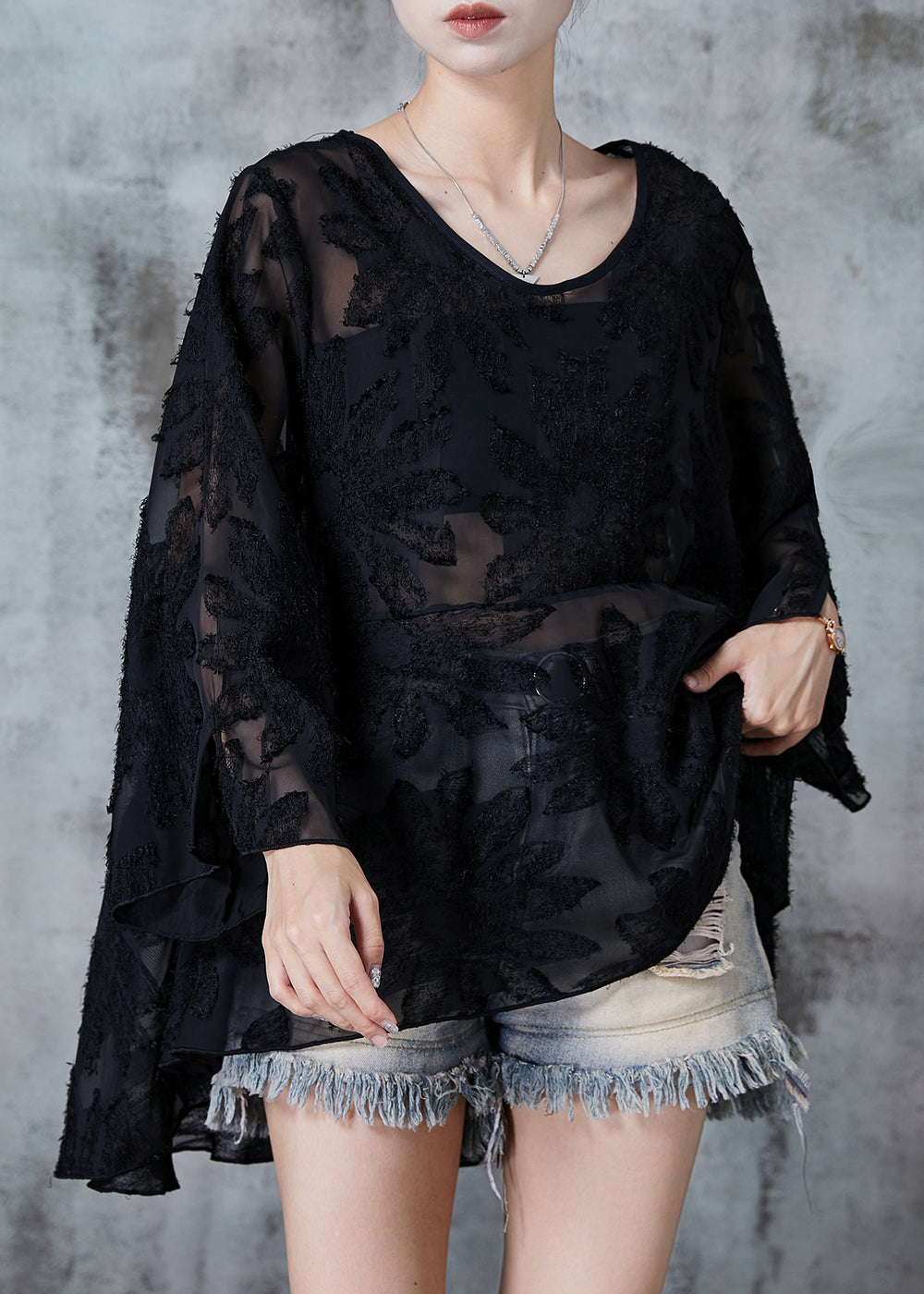 Modern Black Oversized Chiffon Blouse Top Summer