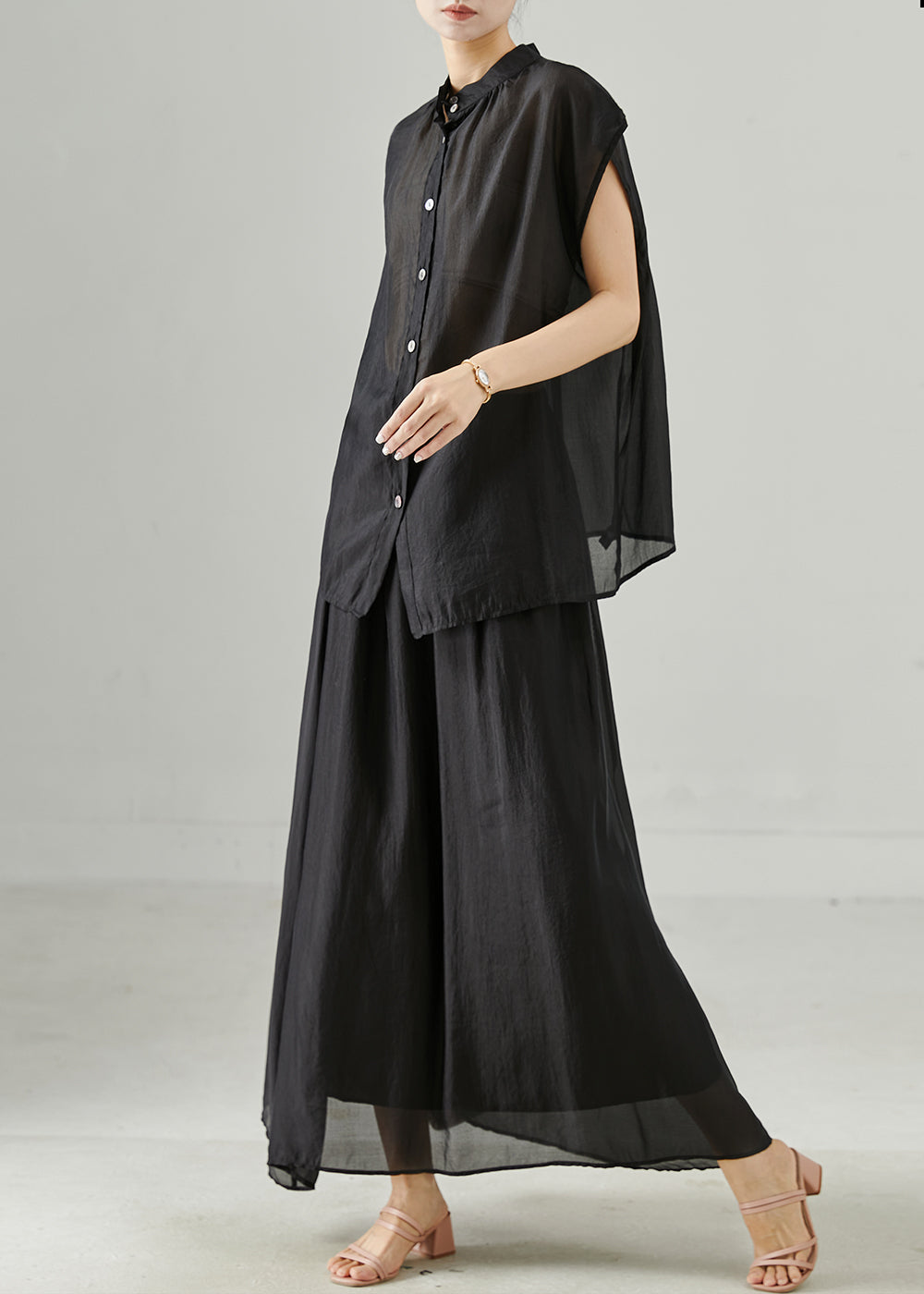 Modern Black Oversized Linen Two Pieces Set Summer