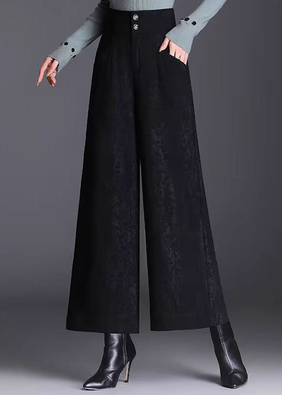 Modern Black Pockets Print High Waist Crop Pants Spring