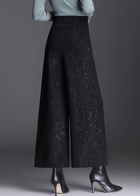 Modern Black Pockets Print High Waist Crop Pants Spring